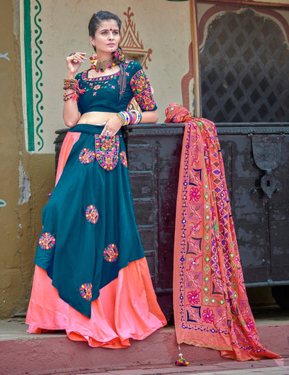 Navratri special teal blue and pink soft cotton chaniya choli for garba