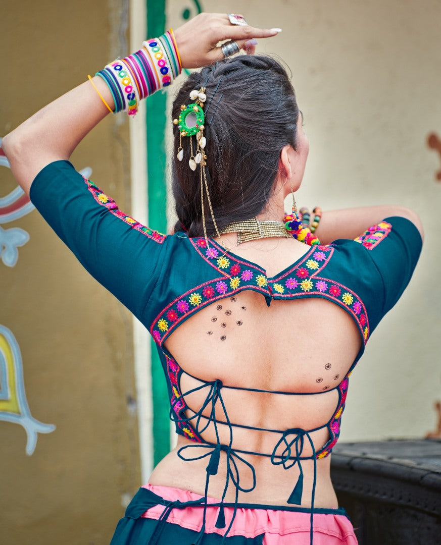 Navratri special teal blue and pink soft cotton chaniya choli for garba