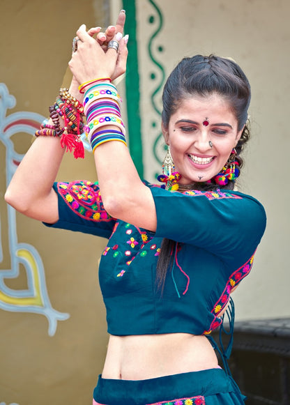 Navratri special teal blue and pink soft cotton chaniya choli for garba