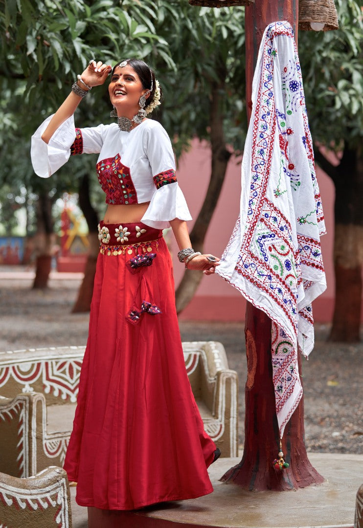 Navratri special white and red soft cotton chaniya choli for garba