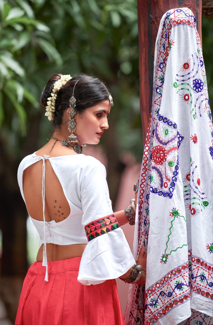 Navratri special white and red soft cotton chaniya choli for garba