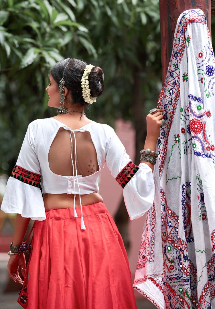 Navratri special white and red soft cotton chaniya choli for garba