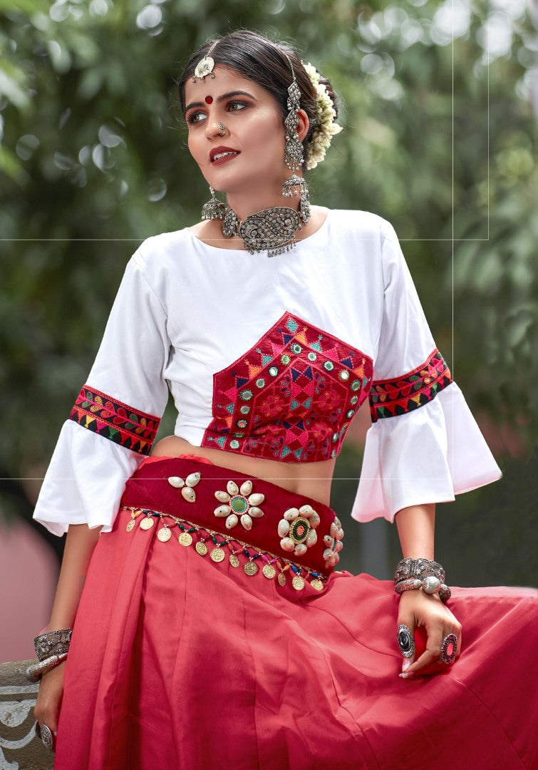Navratri special white and red soft cotton chaniya choli for garba