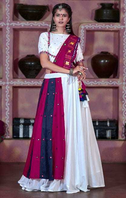 Navratri special white soft cotton multi worked chaniya choli for garba