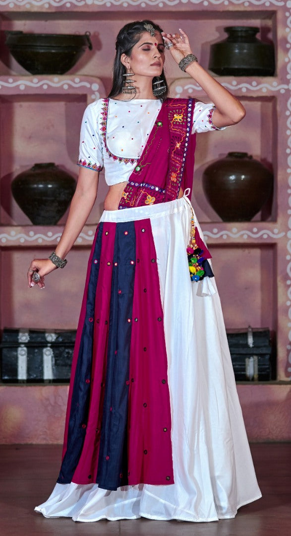 Navratri special white soft cotton multi worked chaniya choli for garba