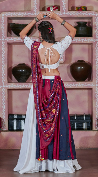 Navratri special white soft cotton multi worked chaniya choli for garba