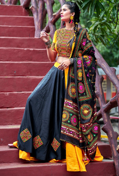 Navratri special yellow and black soft cotton chaniya choli for garba