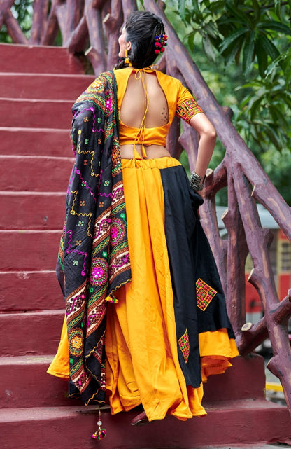 Navratri special yellow and black soft cotton chaniya choli for garba