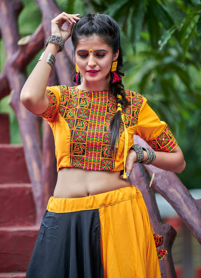 Navratri special yellow and black soft cotton chaniya choli for garba