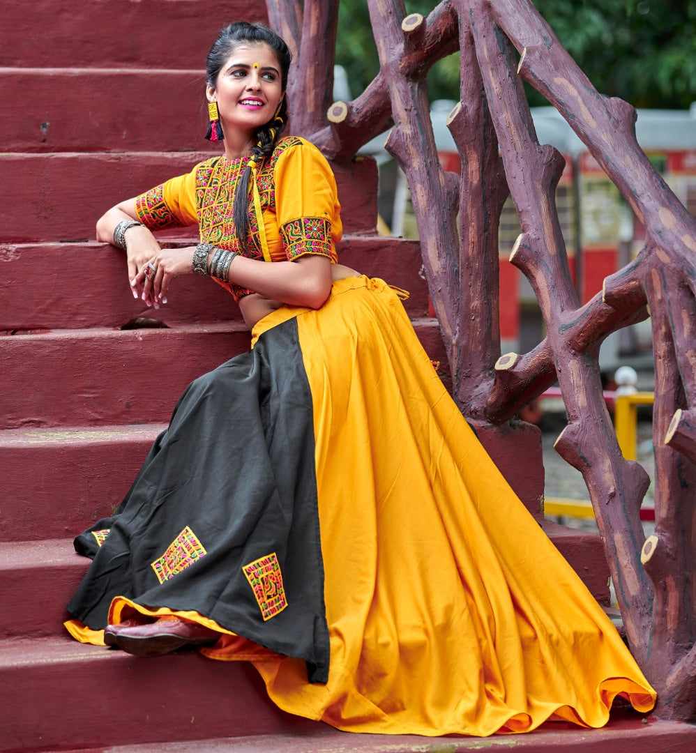 Navratri special yellow and black soft cotton chaniya choli for garba