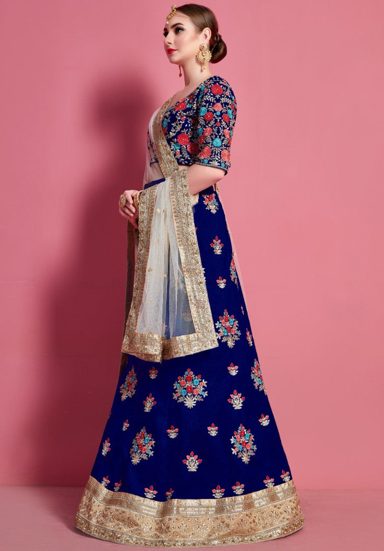 Navy blue art silk embroidered party wear lehenga choli