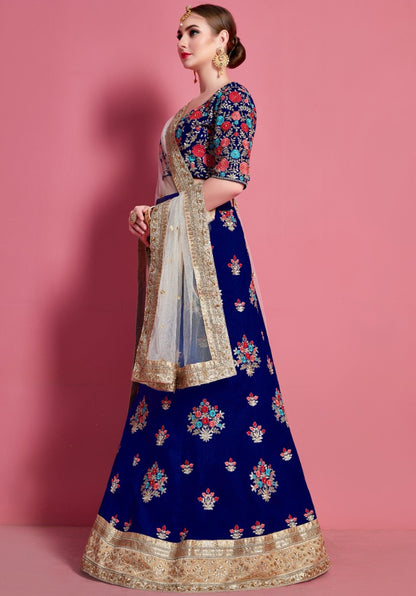 Navy blue art silk embroidered party wear lehenga choli