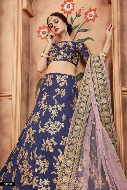 Navy blue art silk heavy embroidered bridal lehenga choli