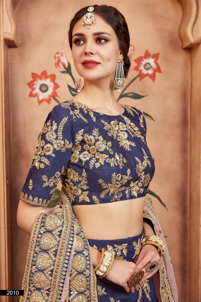 Navy blue art silk heavy embroidered bridal lehenga choli
