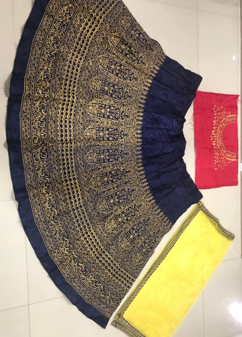 Navy blue banglory satin heavy embroidered wedding lehenga choli