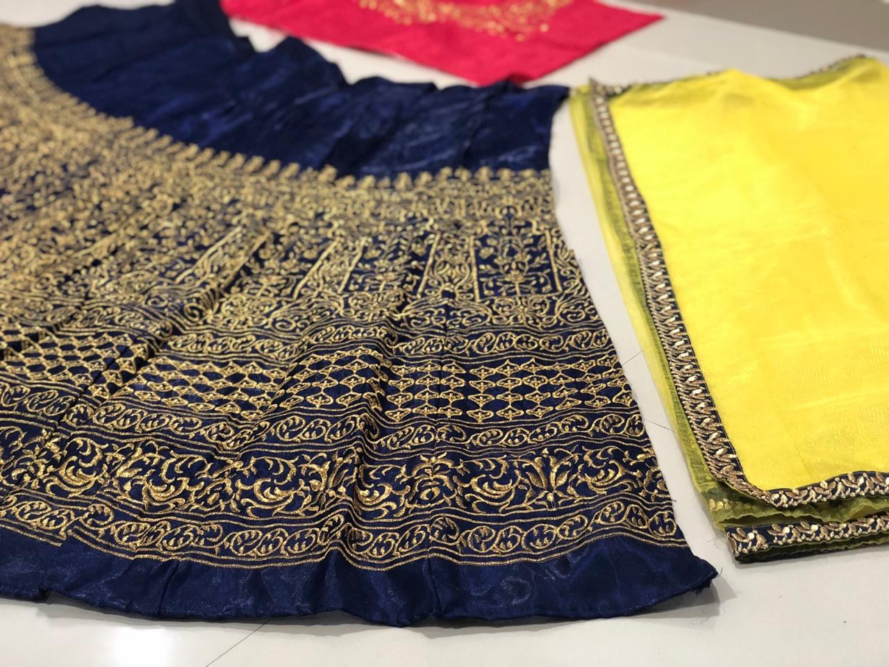 Navy blue banglory satin heavy embroidered wedding lehenga choli