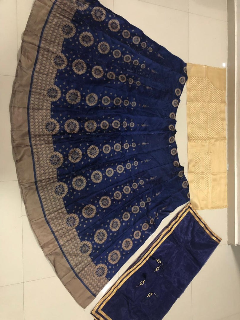 navy blue banglory satin printed lehenga choli