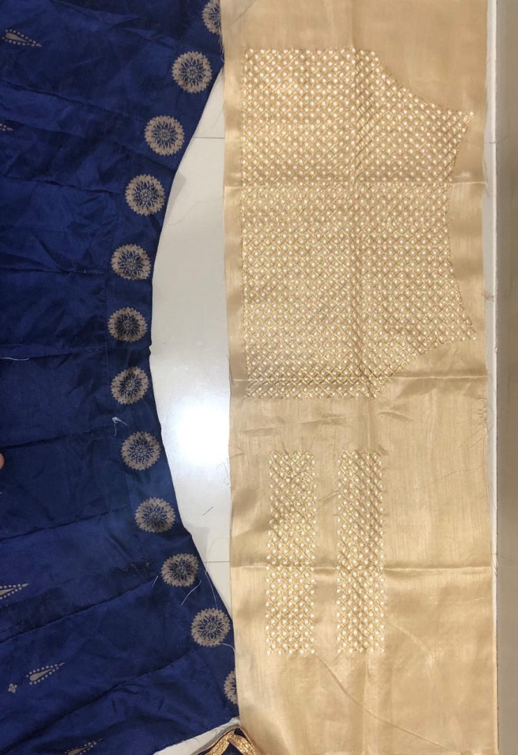navy blue banglory satin printed lehenga choli