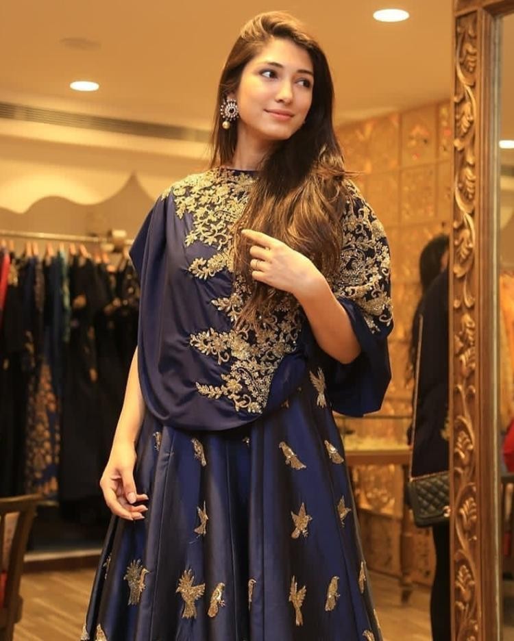 Navy blue banglory satin stylist embroidered wedding function lehenga