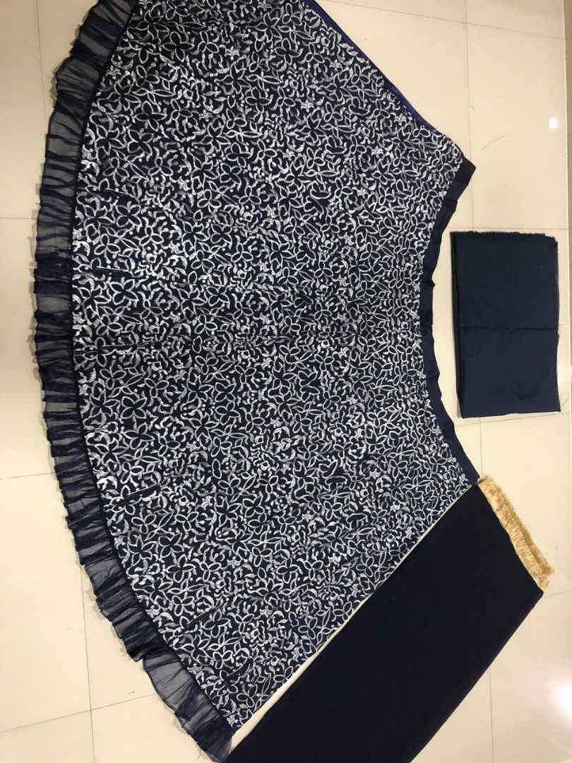 Navy blue banglory silk heavy embroidered ceremonial lehenga choli