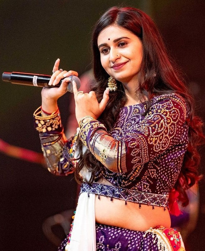 Navy blue butter silk bandhni printed mirror work lehenga choli