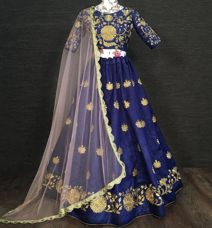 Navy blue diamond silk embroidered work lehenga choli