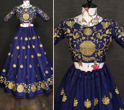 Navy blue diamond silk embroidered work lehenga choli