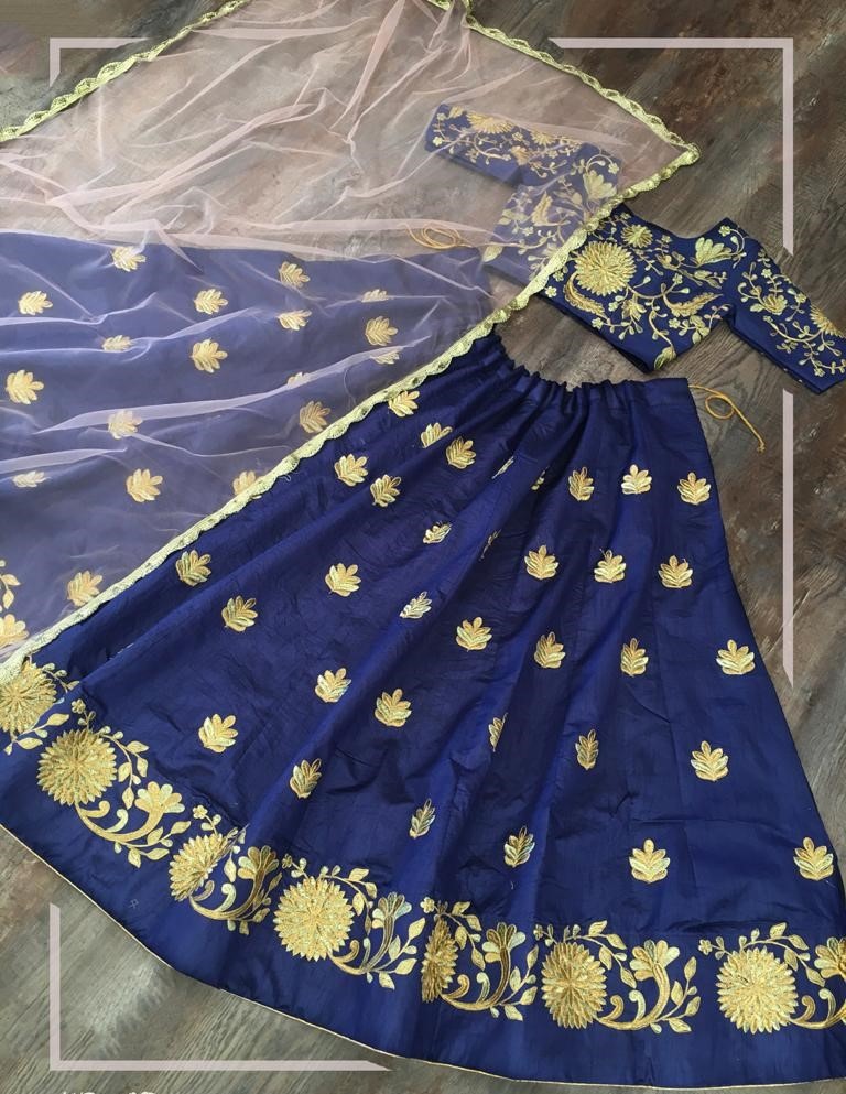 Navy blue diamond silk embroidered work lehenga choli