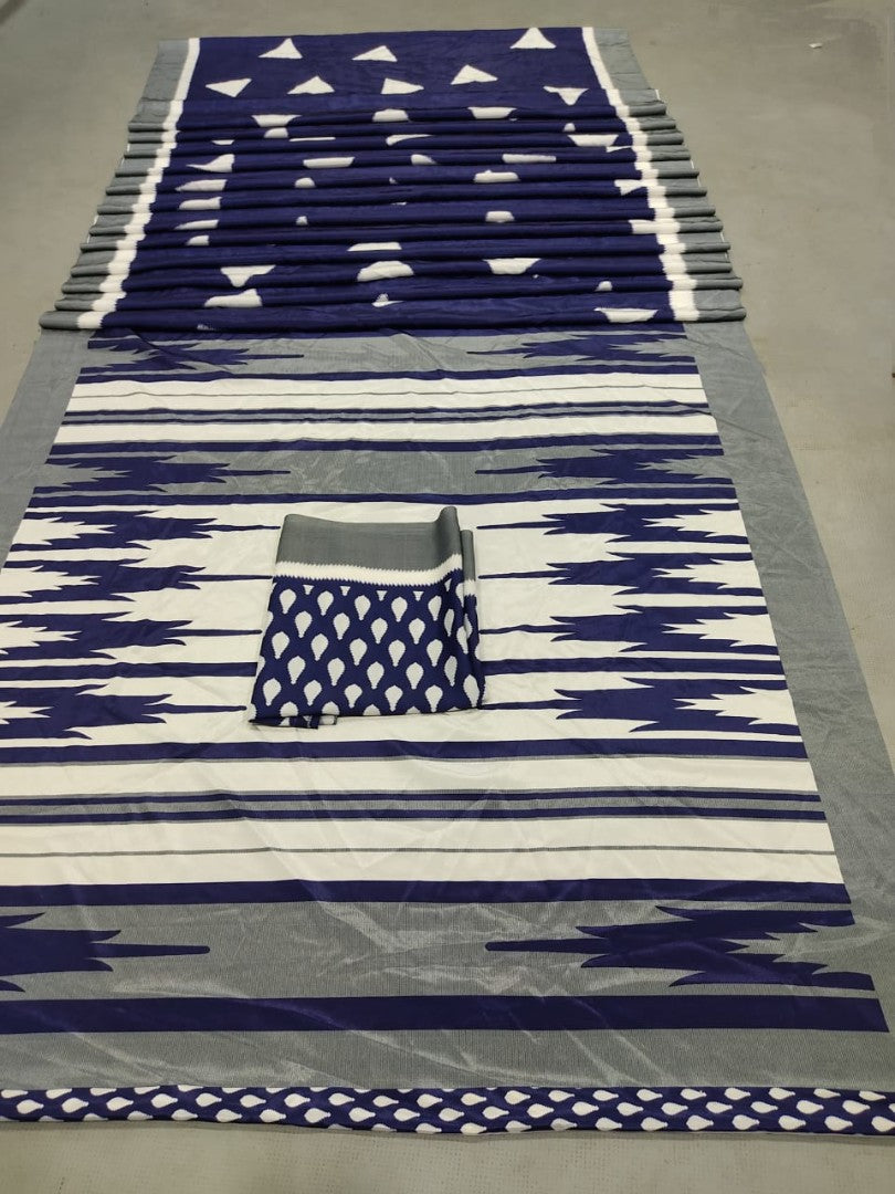 Navy blue fancy silk digital printed saree