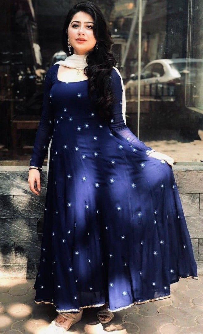 Navy blue georgette anarkali suit