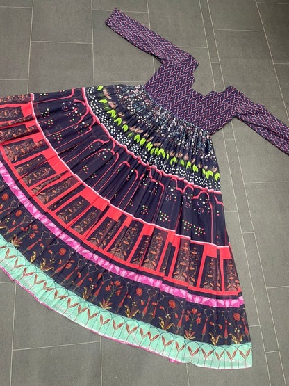 Navy blue georgette digital printed gown