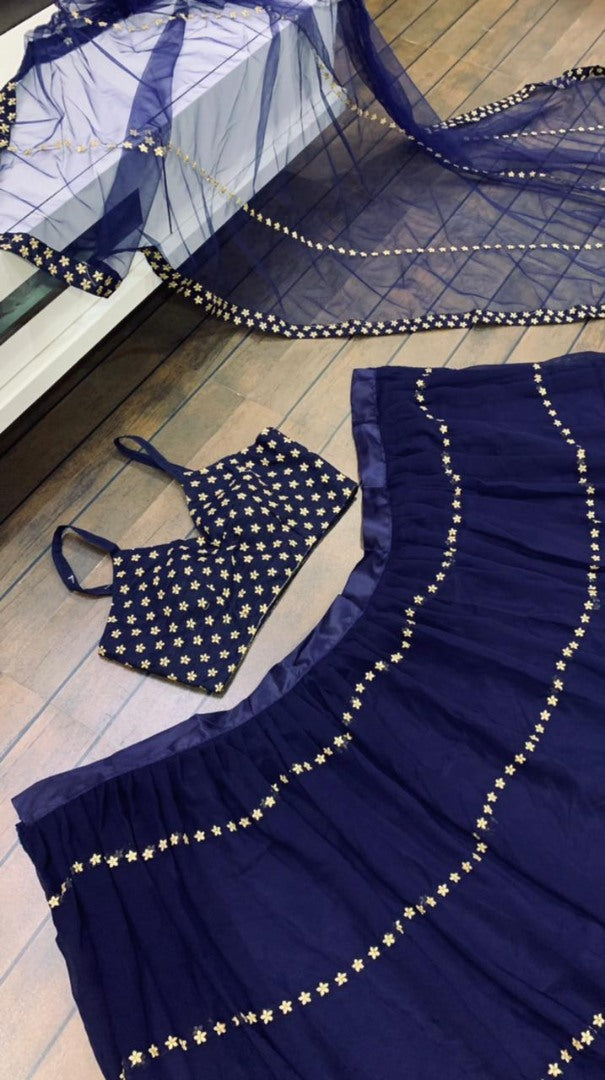 Navy blue georgette embroidered partywear lehenga choli