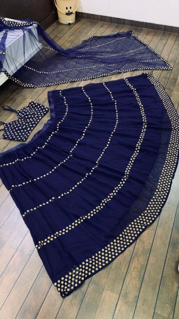 Navy blue georgette embroidered partywear lehenga choli
