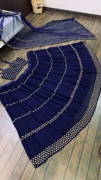Navy blue georgette embroidered partywear lehenga choli