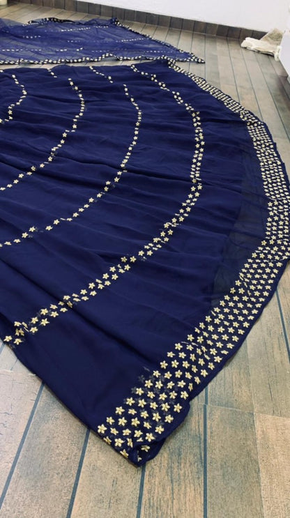 Navy blue georgette embroidered partywear lehenga choli
