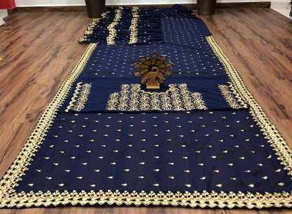 Navy blue georgette embroidered partywear saree
