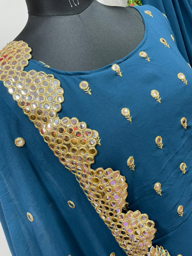 Navy Blue georgette embroidered salwar suit with plazzo