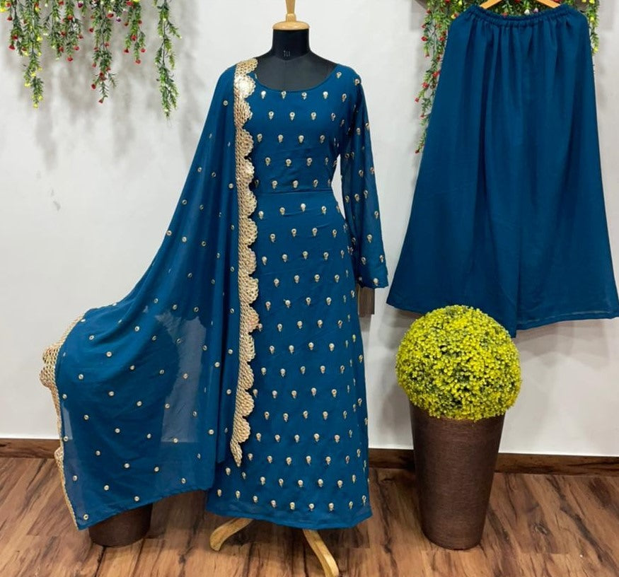 Navy Blue georgette embroidered salwar suit with plazzo