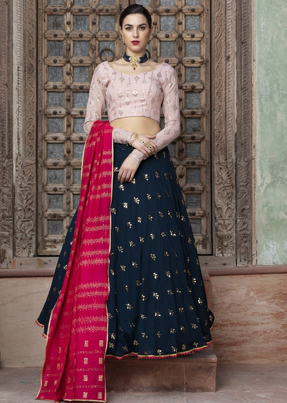 Navy blue georgette fancy sequence work bridal lehenga choli