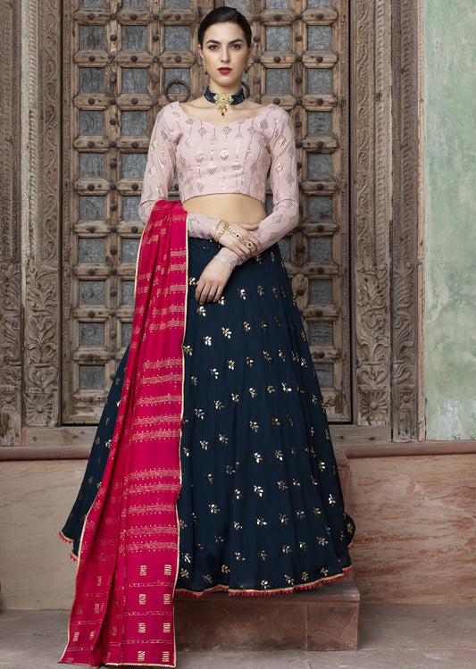 Navy blue georgette fancy sequence work bridal lehenga choli