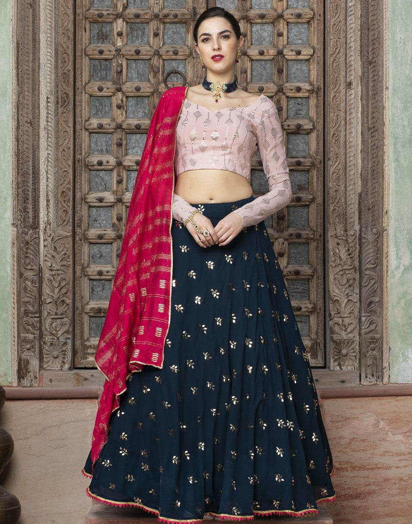 Navy blue georgette fancy sequence work bridal lehenga choli