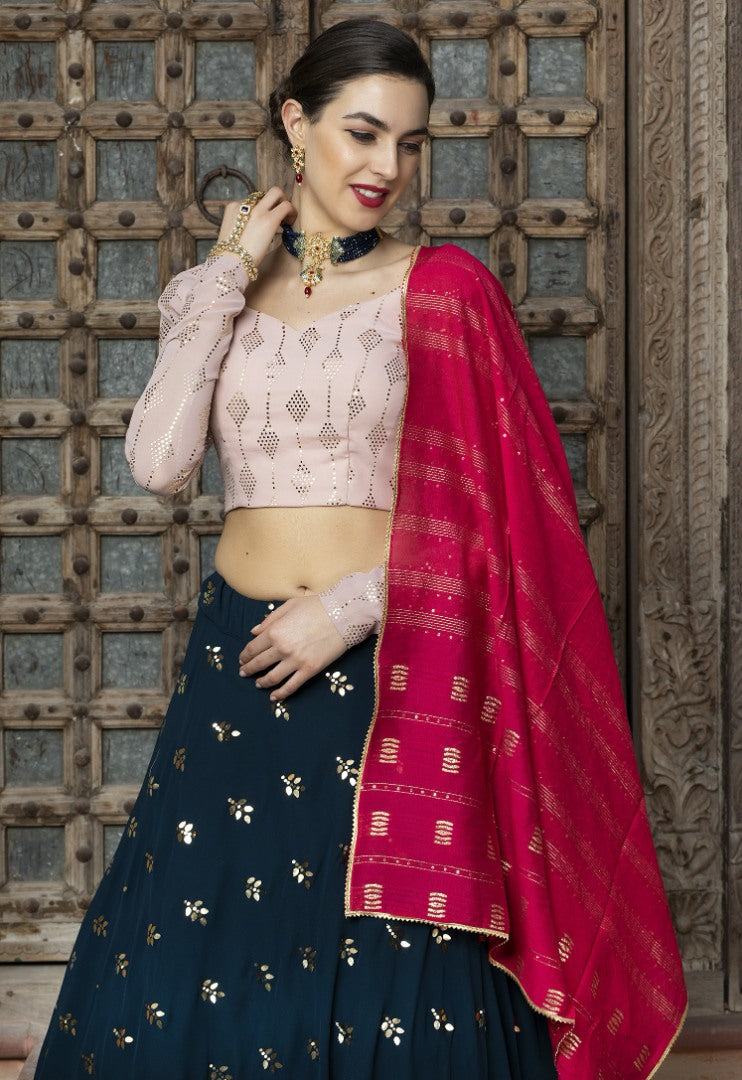 Navy blue georgette fancy sequence work bridal lehenga choli