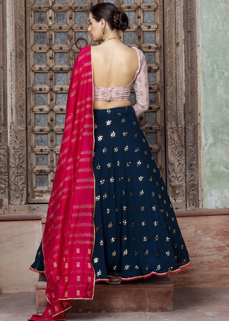 Navy blue georgette fancy sequence work bridal lehenga choli