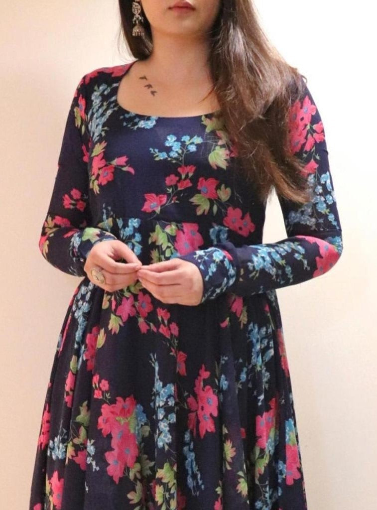 Navy blue georgette flower printed plazzo suit