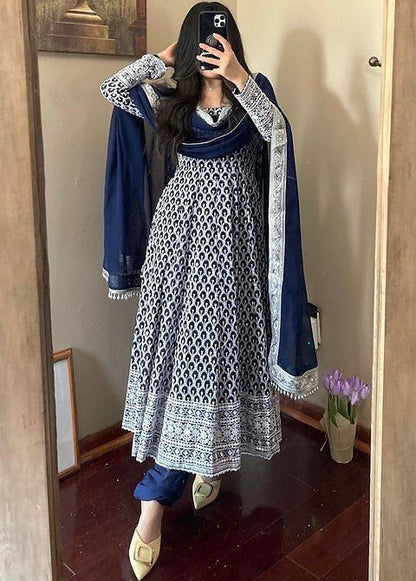 Navy blue georgette heavy embroidered wedding anarkali suit