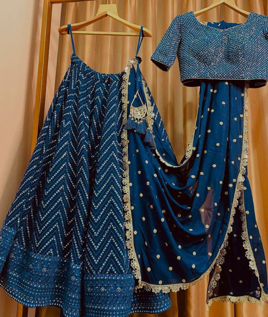 Navy blue georgette heavy embroidered wedding lehenga choli