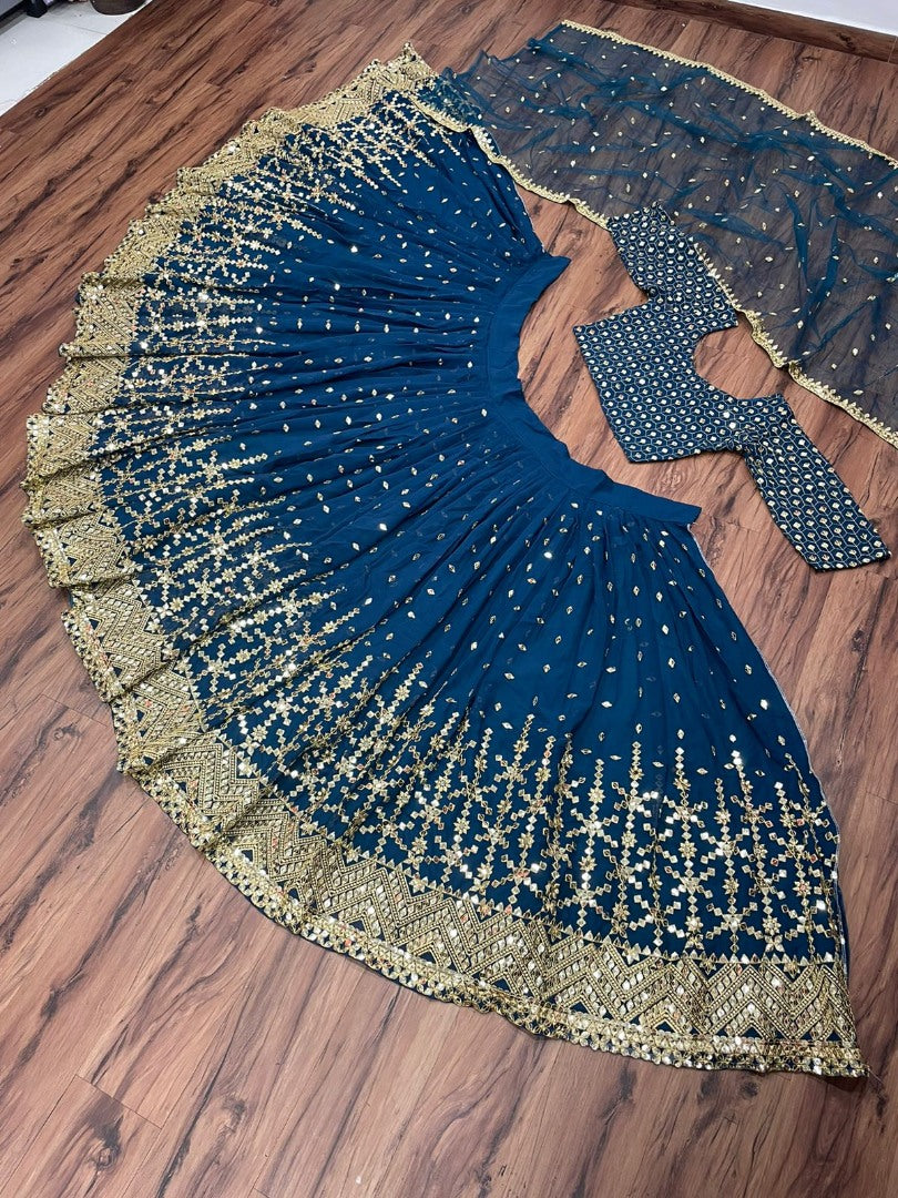 Navy blue georgette heavy embroidered wedding lehenga choli