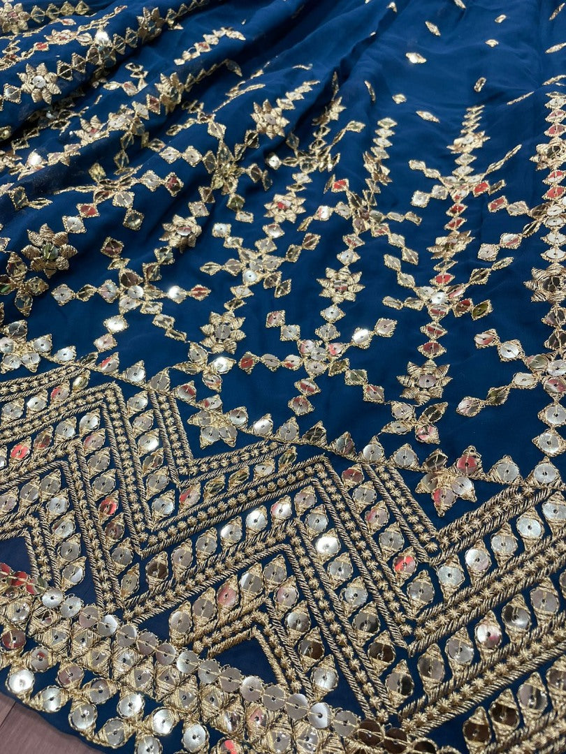 Navy blue georgette heavy embroidered wedding lehenga choli