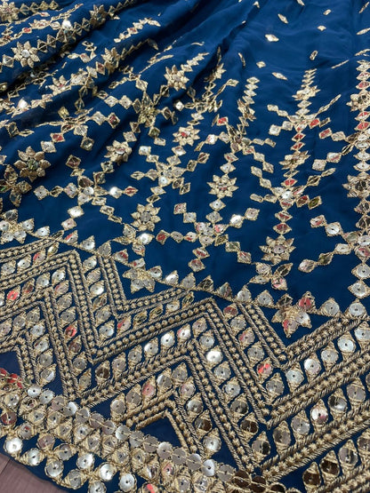 Navy blue georgette heavy embroidered wedding lehenga choli