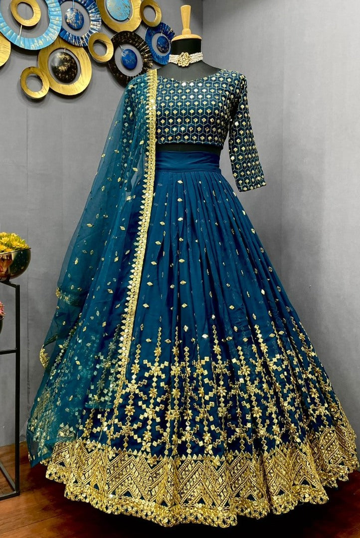 Navy blue georgette heavy embroidered wedding lehenga choli